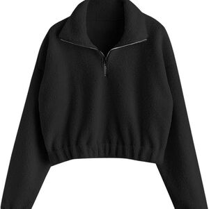Zaful Black Half-Zip Teddy Fleece Jacket